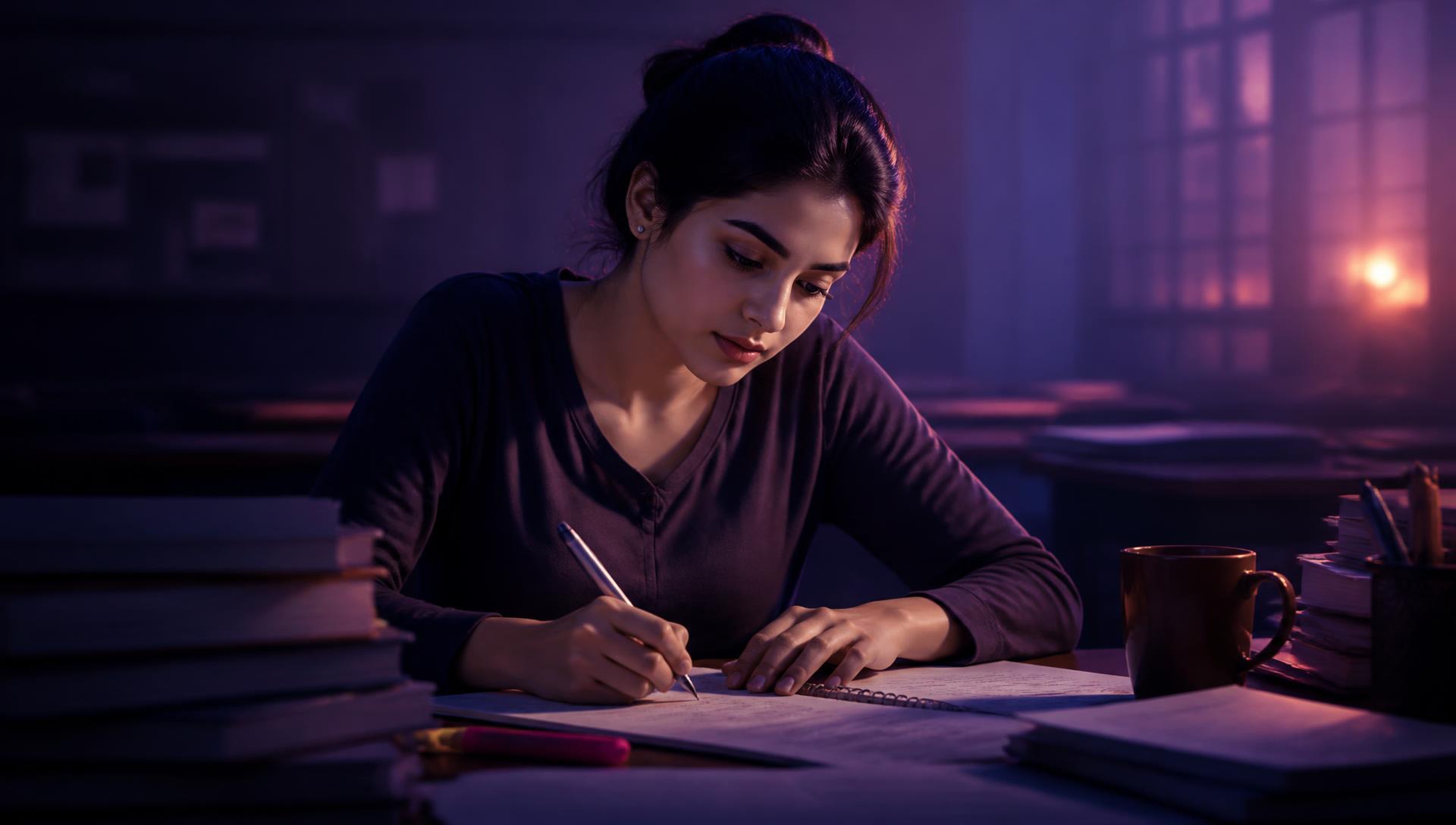 Candidate concentrée en salle d'examen