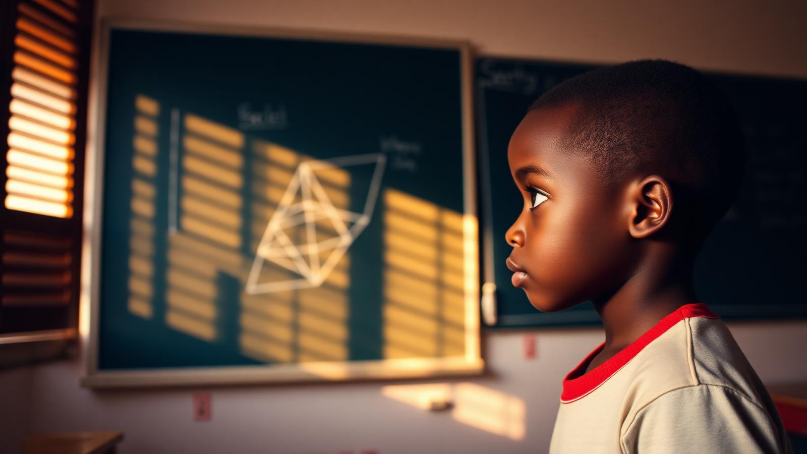 Jeune élève observant un tableau de géométrie