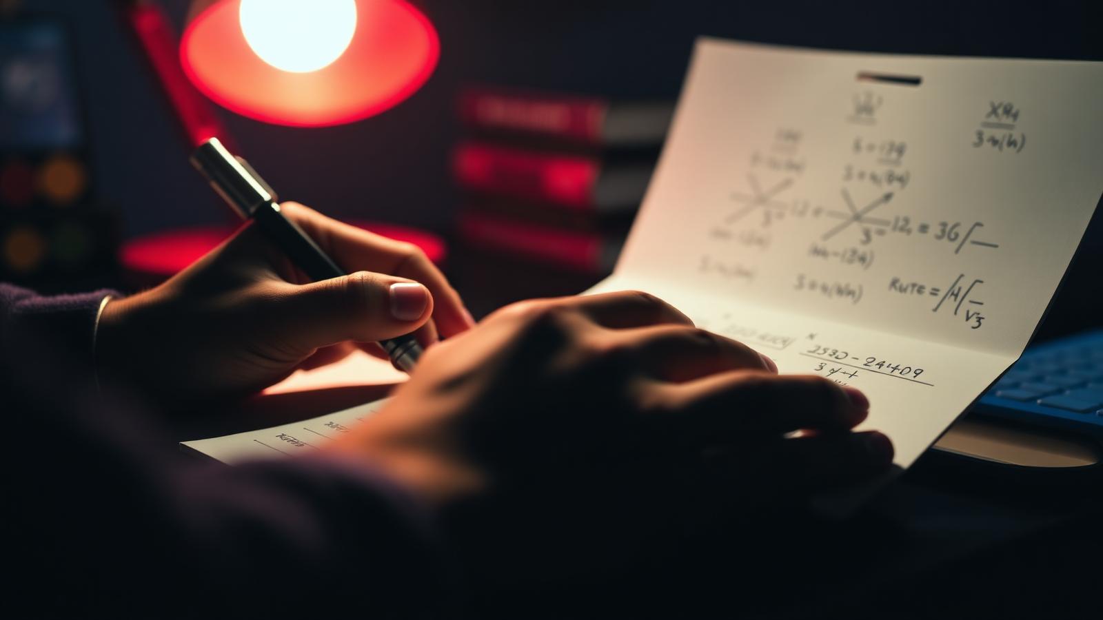 Mains écrivant des équations